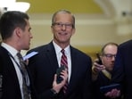U.S. Senator John Thune (R-SD) walks on Capitol Hill on the day U.S. Senate Republicans meet to vote on leadership positions, including Senate Majority (Republican) Leader, for the 119th Congress in Washington, U.S., November 13, 2024. 