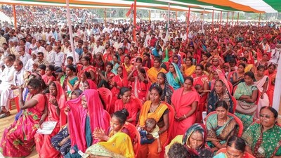 People gather for a political address during the Jharkhand assembly elections campaign in Chhatarpur. (Photo from X) People gather for a political address during the Jharkhand assembly elections campaign in Chhatarpur. (Photo from X)