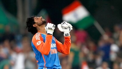 India's Tilak Verma celebrates his century during the 3rd T20I against South Africa, at SuperSport Park in Centurion (ANI)