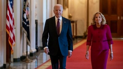 President Joe Biden and first lady Jill Biden arrive for the Classroom to Career Summit in the East Room of the White House in Washington, Wednesday, Nov. 13, 2024. AP/PTI(AP11_13_2024_000377B) (AP) President Joe Biden and first lady Jill Biden arrive for the Classroom to Career Summit in the East Room of the White House in Washington, Wednesday, Nov. 13, 2024. AP/PTI(AP11_13_2024_000377B) (AP)