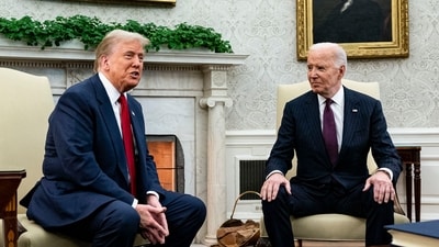 US President Joe Biden, right, and President-elect Donald Trump during a meeting in the Oval Office of the White House in Washington, DC, US, on Wednesday, Nov. 13, 2024. (Bloomberg) US President Joe Biden, right, and President-elect Donald Trump during a meeting in the Oval Office of the White House in Washington, DC, US, on Wednesday, Nov. 13, 2024. (Bloomberg)