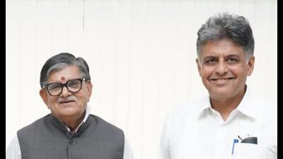 Chandigarh MP Manish Tewari (right) with UT administrator Gulab Chand Kataria on Wednesday.