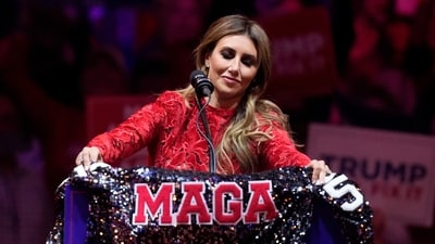 Alina Habba puts a jacket on the podium as she speaks before Republican presidential nominee former President Donald Trump speaks at a campaign rally at Madison Square Garden, Sunday, Oct. 27, 2024, in New York. (AP Photo/Evan Vucci) (AP) Alina Habba puts a jacket on the podium as she speaks before Republican presidential nominee former President Donald Trump speaks at a campaign rally at Madison Square Garden, Sunday, Oct. 27, 2024, in New York. (AP Photo/Evan Vucci) (AP)