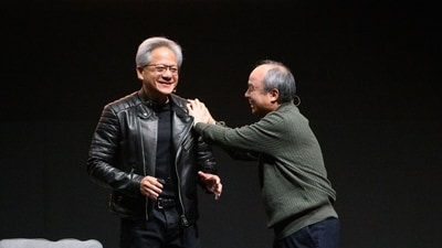 Jensen Huang, CEO of Nvidia, left, and Masayoshi Son, chairman and chief executive officer of SoftBank Group, during a fireside chat at the Nvidia AI Summit Japan. (Bloomberg) Jensen Huang, CEO of Nvidia, left, and Masayoshi Son, chairman and chief executive officer of SoftBank Group, during a fireside chat at the Nvidia AI Summit Japan. (Bloomberg)