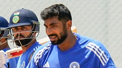 Indian cricketers Virat Kohli and Jasprit Bumrah during a training session (PTI)