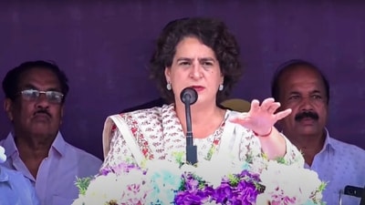 Congress candidate Priyanka Gandhi Vadra addresses a meeting ahead of the Wayanad seat bypoll (PTI Photo) (PTI) Congress candidate Priyanka Gandhi Vadra addresses a meeting ahead of the Wayanad seat bypoll (PTI Photo) (PTI)