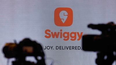 The Swiggy Limited's logo is seen at a press conference during which its Initial Public Offering (IPO) was announced in Mumbai, India, October 30, 2024 (Francis Mascarenhas/Reuters)