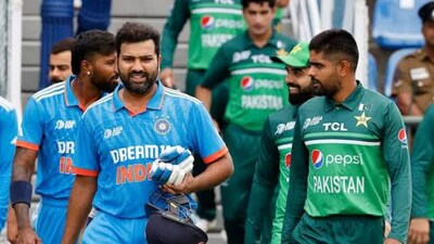 India captain Rohit Sharma and Pakistan captain Babar Azam India captain Rohit Sharma and Pakistan captain Babar Azam