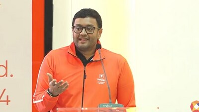 Swiggy CEO Sriharsha Majety at NSE listing ceremony (YouTube/NSE India) Swiggy CEO Sriharsha Majety at NSE listing ceremony (YouTube/NSE India)