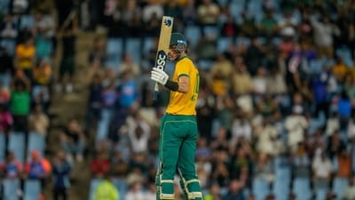 Marco Jansen then took it to another level as he creamed 54 runs in just 17 balls. He scored a whopping 26 runs in the 19th over and that left South Africa needing 25 to win from the last. (AP) Marco Jansen then took it to another level as he creamed 54 runs in just 17 balls. He scored a whopping 26 runs in the 19th over and that left South Africa needing 25 to win from the last. (AP)