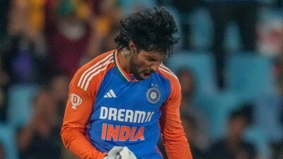India's Tilak Varma celebrates after scoring a century (AP) India's Tilak Varma celebrates after scoring a century (AP)