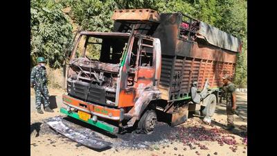 The burnt truck after it was attacked by miscreants. (Sourced photo)