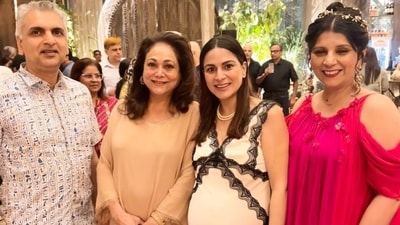 Tina Ambani poses with Shraddha Arya at a friend's birthday bash. Tina Ambani poses with Shraddha Arya at a friend's birthday bash.