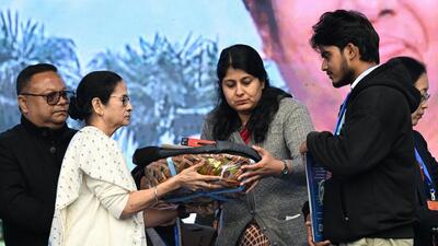 West Bengal chief mnister Mamata Banerjee during the inauguration of the 7th Darjeeling SARAS Mela in Darjeeling on Wednesday. (PTI)