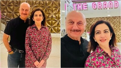 Nita Ambani stuns in floral co-ord set at NMACC with Anupam Kher (Instagram/@ambani_update) Nita Ambani stuns in floral co-ord set at NMACC with Anupam Kher (Instagram/@ambani_update)