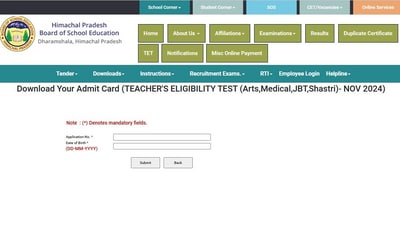 HP TET admit card 2024 released at hpbose.org (Official website, screenshot)