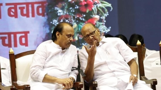 Ajit Pawar with his uncle, veteran politician Sharad Pawar (HT FILE PHOTO)