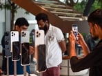 People Purchasing iPhone 16 Smartphone at Apple Store in Bandra-Kurla Complex (BKC),Mumbai during the first day of sale of the iPhone 16 smartphone in Mumbai, India, Sep 20, 2024.