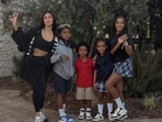 Kim Kardashian shares four kids with Kanye West. Kim Kardashian shares four kids with Kanye West.