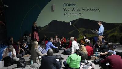A hallway at the COP29 in Baku. (AP) A hallway at the COP29 in Baku. (AP)
