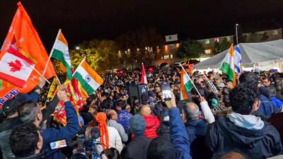 A massive crowd gathered outside Hindu Sabha Mandir in solidarity with the temple and the community after the Khalistani attack in Brampton, Canada on November 4. (ANI Photo) (ANI) A massive crowd gathered outside Hindu Sabha Mandir in solidarity with the temple and the community after the Khalistani attack in Brampton, Canada on November 4. (ANI Photo) (ANI)