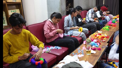Participants engaging in an activity at the youth fest at Punjab Agricultural University, Ludhiana. (HT Photo)