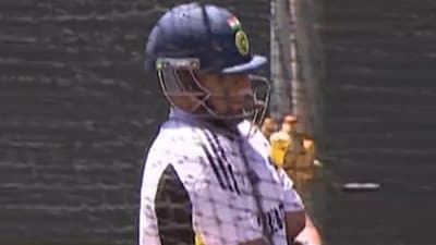 Sarfaraz Khan walks off after being hit on the elbow Sarfaraz Khan walks off after being hit on the elbow