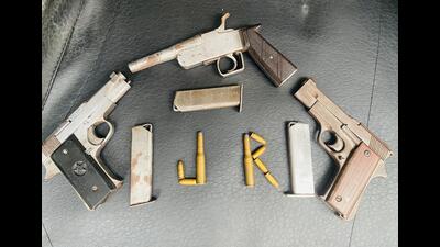 The seized weapons in Jalandhar. (HT photo) The seized weapons in Jalandhar. (HT photo)