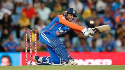 Tilak Varma plays a shot en route his century during the third T20I against South Africa. (AFP) Tilak Varma plays a shot en route his century during the third T20I against South Africa. (AFP)