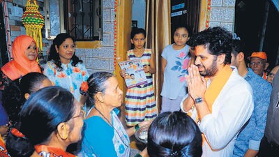 Varun Sardesai (with hands folded), nephew of Shiv Sena (UBT) chief Uddhav Thackeray, is a poll debutant Varun Sardesai (with hands folded), nephew of Shiv Sena (UBT) chief Uddhav Thackeray, is a poll debutant