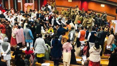 The MCD House comprises 250 elected councillors. The AAP, which ended the BJP's 15-year rule in the MCD winning 134 wards in the civic polls in December, has a clear majority in the 250-member House. (Raj K Raj/ HT Photo) The MCD House comprises 250 elected councillors. The AAP, which ended the BJP's 15-year rule in the MCD winning 134 wards in the civic polls in December, has a clear majority in the 250-member House. (Raj K Raj/ HT Photo)