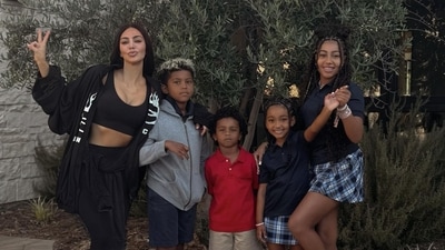 Kim Kardashian shares four kids with Kanye West. Kim Kardashian shares four kids with Kanye West.