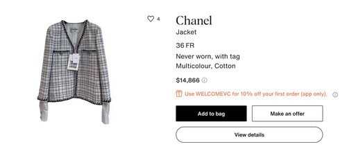 Nita Ambani's Chanel jacket costs ₹12,30,000 (www.vestiairecollective.com) Nita Ambani's Chanel jacket costs ₹12,30,000 (www.vestiairecollective.com)