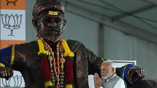 Navi Mumbai, India - Nov. 14, 2024:PM Narendra Modi at Kharghar campaigning for election rally in Navi Mumbai, India, on Thursday, November 14, 2024. (Photo by Bachchan Kumar/ HT PHOTO) (HT PHOTO)