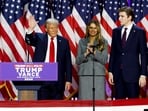 Former US President Donald Trump, from left, former US First Lady Melania Trump, and their son Barron Trump during an election night event at the Palm Beach Convention Center in West Palm Beach, Florida, US, on Wednesday, Nov. 6, 2024.. Photographer: Eva Marie Uzcategui/Bloomberg Former US President Donald Trump, from left, former US First Lady Melania Trump, and their son Barron Trump during an election night event at the Palm Beach Convention Center in West Palm Beach, Florida, US, on Wednesday, Nov. 6, 2024.. Photographer: Eva Marie Uzcategui/Bloomberg