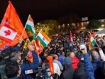 A massive crowd gathered outside Hindu Sabha Mandir in solidarity with the temple and the community after the Khalistani attack in Brampton, Canada on November 4. 