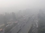 Drone footage showed severe Delhi air pollution, with smog blanketing the city on November 15.






