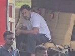 Rahul Gandhi waiting in his helicopter (PTI screengrab)