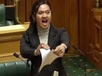 Maori MP Hana-Rawhiti Kareariki Maipi-Clarke in New Zealand Parliament Maori MP Hana-Rawhiti Kareariki Maipi-Clarke in New Zealand Parliament