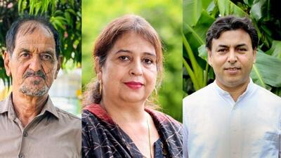 (From left) Jalandhar-based writer Jinder has won the $25K (CAD) 11th annual Dhahan Prize for his short story collection, Safety Kit, while Jammu’s Surinder Neer and Shahzad Aslam of Lahore have been awarded $10K (CAD) each as two finalists for their books, Taboo and Jungle Rakhey Jag De, respectively. (HT Photo) (From left) Jalandhar-based writer Jinder has won the $25K (CAD) 11th annual Dhahan Prize for his short story collection, Safety Kit, while Jammu’s Surinder Neer and Shahzad Aslam of Lahore have been awarded $10K (CAD) each as two finalists for their books, Taboo and Jungle Rakhey Jag De, respectively. (HT Photo)