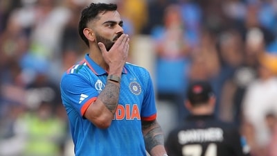 Virat Kohli celebrates after scoring his 50th ODI century during India's 2023 World Cup semifinal match against New Zealand in Mumbai. (ANI) Virat Kohli celebrates after scoring his 50th ODI century during India's 2023 World Cup semifinal match against New Zealand in Mumbai. (ANI)