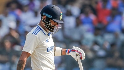 india's Virat Kohli walks back to the pavilion after getting dismissed by New Zealand's Ajaz Patel (Surjeet Yadav) india's Virat Kohli walks back to the pavilion after getting dismissed by New Zealand's Ajaz Patel (Surjeet Yadav)