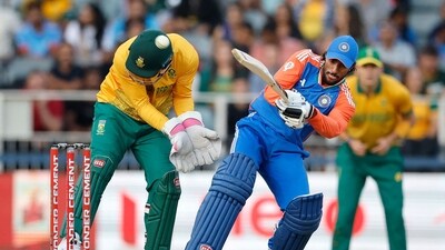Tilak joined the party and all of a sudden, South Africa were copping sixes from both ends of the pitch throughout the middle overs. (AFP) Tilak joined the party and all of a sudden, South Africa were copping sixes from both ends of the pitch throughout the middle overs. (AFP)