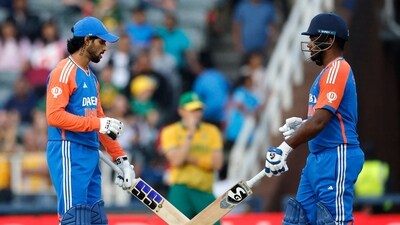 India's Tilak Varma (L) and India's Sanju Samson (R). (Photo by PHILL MAGAKOE / AFP) (AFP) India's Tilak Varma (L) and India's Sanju Samson (R). (Photo by PHILL MAGAKOE / AFP) (AFP)