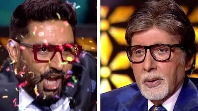 Abhishek Bachchan and Amtabh Bachchan on Kaun Banega Crorepati 16 Abhishek Bachchan and Amtabh Bachchan on Kaun Banega Crorepati 16