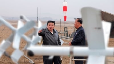 North Korean leader Kim Jong Un inspecting the performance test of suicide attack drones at an undisclosed location in North Korea. (AFP) North Korean leader Kim Jong Un inspecting the performance test of suicide attack drones at an undisclosed location in North Korea. (AFP)