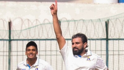 Bengal's Mohammed Shami celebrates a wicket (PTI) Bengal's Mohammed Shami celebrates a wicket (PTI)