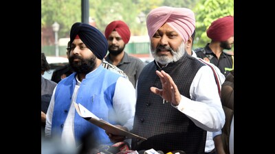 Punjab finance minister Harpal Singh Cheema and education minister Harjot Singh Bains address the mediapersons in Chandigarh on Friday. (ANI) Punjab finance minister Harpal Singh Cheema and education minister Harjot Singh Bains address the mediapersons in Chandigarh on Friday. (ANI)