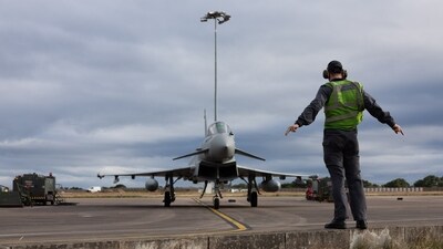 Two Typhoons from RAF Lossiemouth in Scotland followed the Russian Bear-F aircraft as it flew over the North Sea. (Facebook/ RAF Lossiemouth )