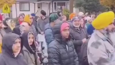 The video displays Khalistani flags prominently, while some march participants are heard making inflammatory statements.